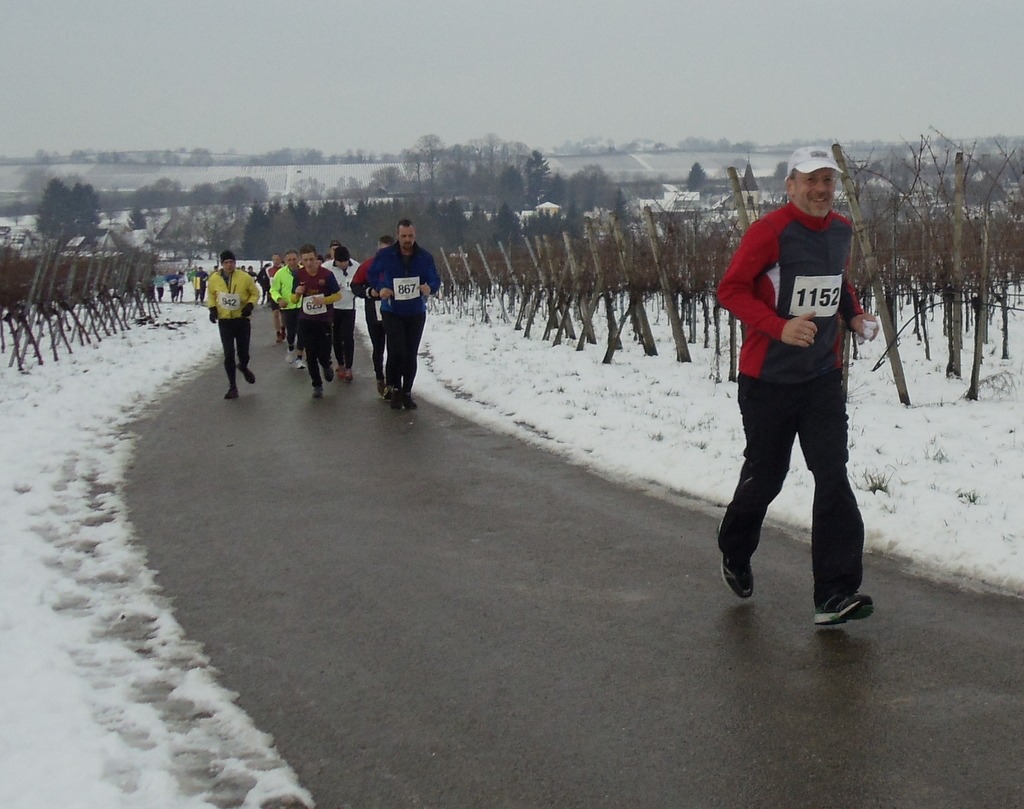 laeufer_2015_3_gross Läuferinnen und Läufer auf einem verschneiten Weg durch die winterlichen Weinberge
